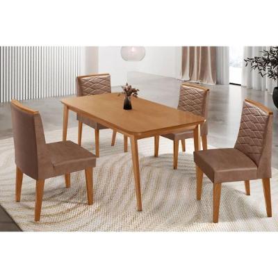 Sala de Jantar Havana 4 Lugares Tampo MDF Canto Curvo Capuccino 120CM Móveis Rufato