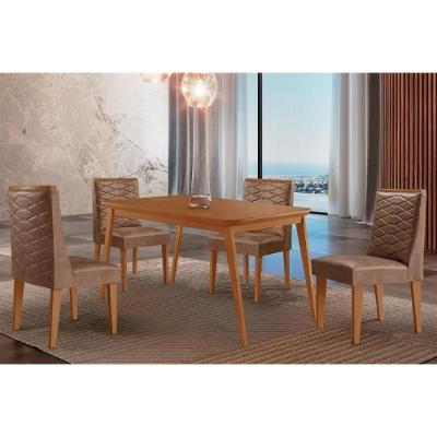 Sala de Jantar Havana 4 Lugares Tampo MDF Canto Curvo Capuccino 120CM Móveis Rufato
