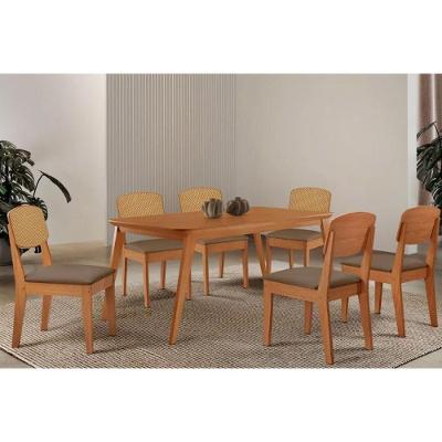 Sala de Jantar Havana 6 Lugares Tampo MDF com Cadeiras Suede Capuccino 180CM Móveis Rufato