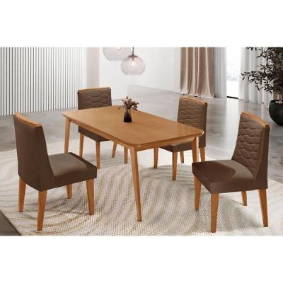 Sala de Jantar Havana 4 Lugares Tampo MDF com Cadeiras Estofadas Suede Marrom 120CM Móveis Rufato
