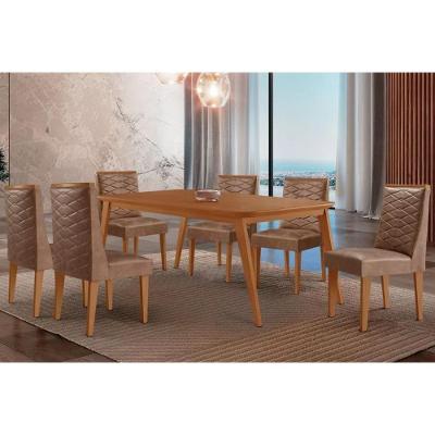 Sala de Jantar Havana 6 Lugares Tampo MDF com Cadeiras Dafne Capuccino 180CM Móveis Rufato