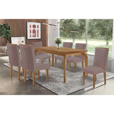 Sala de Jantar Londrina 6 Lugares Tampo MDF com Cadeiras em Linho Capuccino 180CM Móveis Rufato