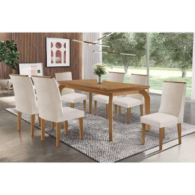 Sala de Jantar Londrina 6 Lugares Tampo MDF Cadeiras Suede Capuccino e Creme 180CM Móveis Rufato