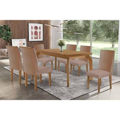Sala de Jantar Londrina 6 Lugares Tampo MDF com Cadeiras Estofadas Linho Capuccino 180CM Móveis