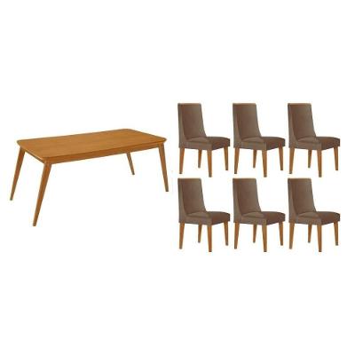 Sala de Jantar Havana 6 Lugares Tampo em MDF com Cadeiras Estofadas Marrom 180CM Móveis Rufato