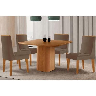 Sala de Jantar Maldivas 4 Lugares Tampo MDF Cadeiras Estofadas Suede Capuccino 90CM Móveis Rufato