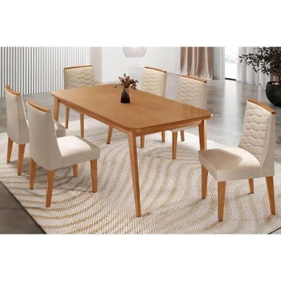 Sala de Jantar Havana 6 Lugares Tampo em MDF com Cadeiras Suede Creme 180CM Móveis Rufato