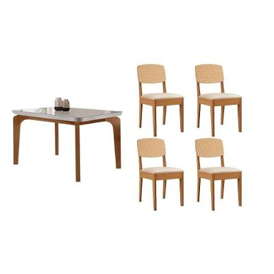 Sala de Jantar Londrina 4 Lugares Tampo em Vidro com Cadeiras Suede Creme 120CM Móveis Rufato
