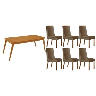 Sala de Jantar Havana 6 Lugares Tampo em MDF com Cadeiras Estofadas Capuccino 180CM Móveis Rufato