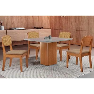 Sala de Jantar Maldivas + Havana 4 Lugares Tampo em Vidro Curvo Off White 90CM Móveis Rufato