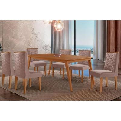 Sala de Jantar Havana 6 Lugares Tampo em MDF com Cadeiras Linho Café 180CM Móveis Rufato