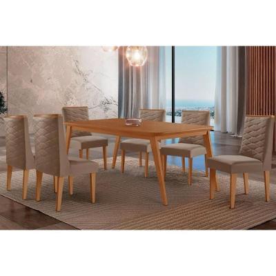 Sala de Jantar Havana 6 Lugares Tampo MDF Suede Amadeirado 180CM Móveis Rufato