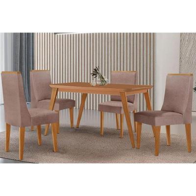 Sala de Jantar Havana 4 Lugares Tampo MDF com Cadeiras Linho Capuccino 120CM Móveis Rufato
