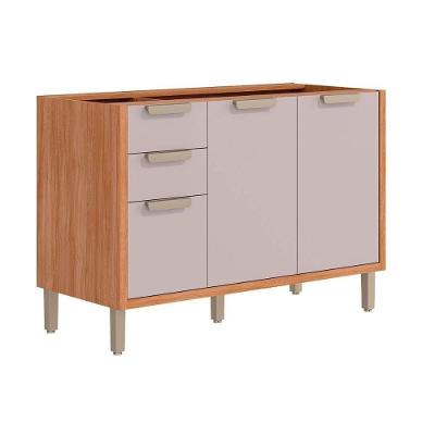 Balcão Cozinha Estela 2 Portas 3 Gavetas MDF 120cm Cinamomo-off White MGM