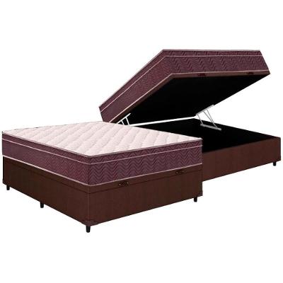 Cama Box com Baú Casal Corano Brown Euro Pillow Colchão Ortopédico Airtech Courino Marrom Ortobom