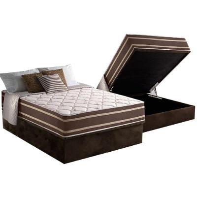 Cama Box Baú Casal Suede Brown Molas Ensacadas Euro Pillow Tecido Antiderrapante Anjos