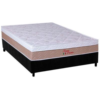 Cama Box com Colchão Casal Suede Black Euro Pillow Ortopédico Suede Preto e Bege Orthoflex