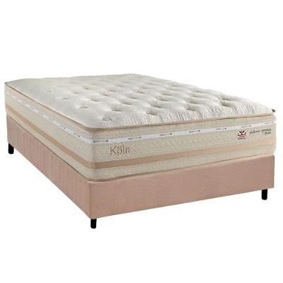 Cama Box com Colchão Casal Molas Maxspring Koln Pillow Top Ensacadas Suede Bege Herval