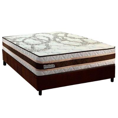 Cama Box com Colchão Casal Suede Brown Pillow Top Espuma D45 Marrom Colchão Paropas