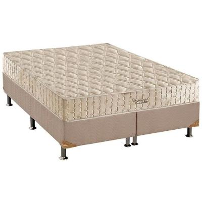 Cama Box com Colchão Queen Suede Clean Molas Ensacadas Tecido Suede Bege Anjos