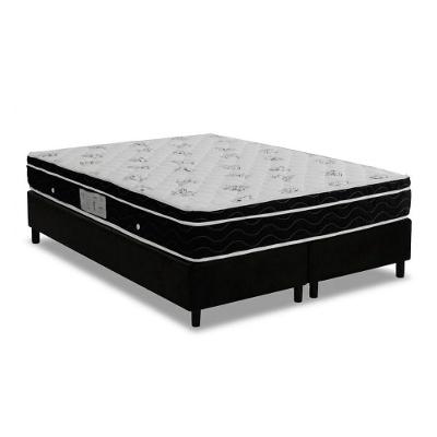 Cama Box com Colchão Queen Molas Nanolastic Physical Euro Pillow Ensacadas Courino Preto Ortobom