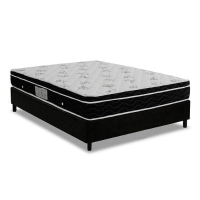 Cama Box com Colchão Casal Master Pocket Physical Euro Pillow Molas Ensacadas Courino Preto Ortobom