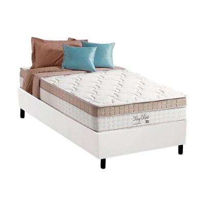 Cama Box com Colchão Solteiro Corano White Euro Pillow Molas Ensacadas Tecido Bege Anjos