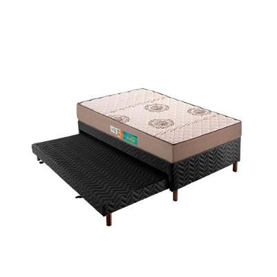 Cama Box com Colchão Solteiro D33 Pérola Dupla Face Pillow Top Espuma D33 Tecido Granitê Bege