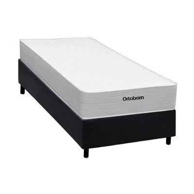 Cama Box com Colchão Solteiro Corano Black Molas Ensacadas Plenno Tecido Courino Preto Ortobom