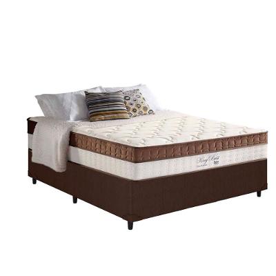 Cama Box com Colchão Casal Corano Brown Euro Pillow Molas Ensacadas Courino Marrom Anjos