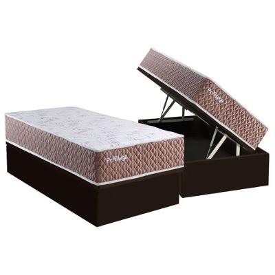 Cama Box com Baú Solteiro Suede Brown Pillow Top Molas Ensacadas Tecido Suede Colchão Paropas