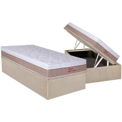 Cama Box com Baú Solteiro Suede Clean Ortopédico Euro Pillow Bege Orthoflex