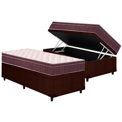 Cama Box com Baú Solteiro Corano Brown Euro Pillow Colchão Ortopédico Airtech Marrom Ortobom