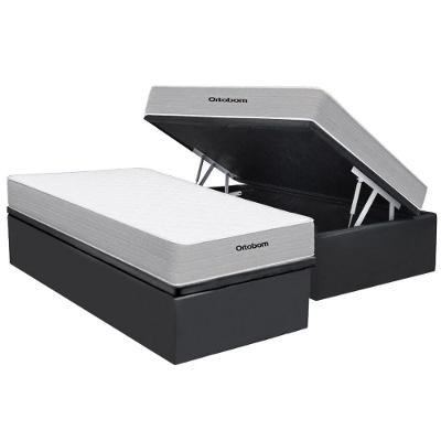 Cama Box com Baú Solteiro Corano Gray com Colchão Molas Ensacadas Plenno Tecido Courino Cinza
