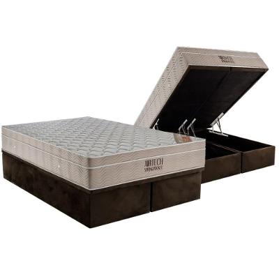 Cama Box com Baú Queen Light Physical Suede Brown com Baú Frontal Marrom Ortobom
