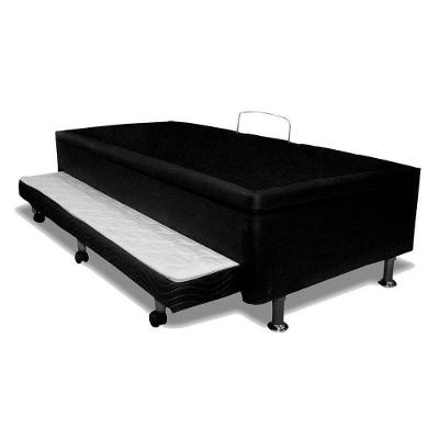 Cama Box com Baú Solteiro Corano Black Estrutura em Madeira Baú Pneumático Preto Ortobom