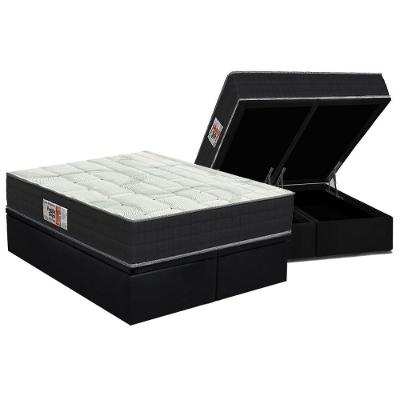 Cama Box com Baú Queen Suede Black Estrutura em Madeira com Baú Preto Orthoflex