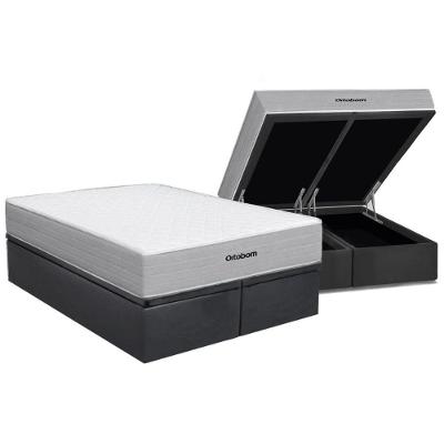 Cama Box com Baú Queen Corano Gray Pillow Top Molas Ensacadas Courino Cinza Ortobom