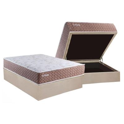 Cama Box com Baú Casal Suede Clean Pillow Top Molas Ensacadas Tecido Bege Colchão Paropas