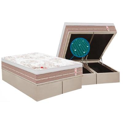 Cama Box com Baú King Magnético Niponpedic Pillow Top Molas Bonnel Tecido Liso Bege Castor
