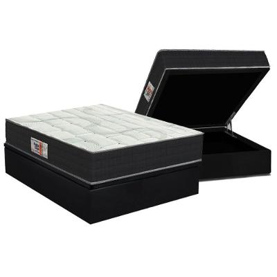 Cama Box com Baú Casal Sogni Ortopillow Colchão Espuma Suede Preto Orthoflex