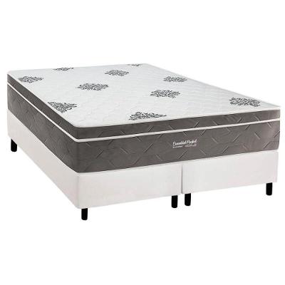 Cama Box com Colchão Queen Essential Euro Pillow Molas Ensacadas Courino Branco a Costa Rica