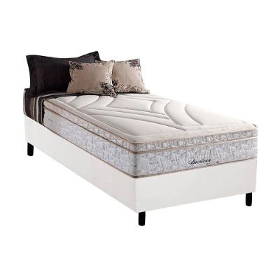 Cama Box com Colchão Solteiro Maxspring American Euro Pillow Molas Ensacadas Tecido Liso Branco