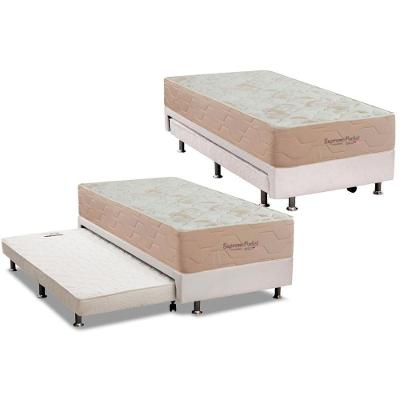 Cama Box com Colchão Solteiro Supreme com Cama Auxiliar Molas Ensacadas Courino Branco Ortobom