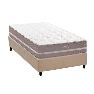 Cama Box com Colchão Solteiro Suede Clean Pillow Top Molas Ensacadas Tecido Bege Herval