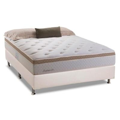 Cama Box com Colchão Casal Physical Corano White Euro Pillow Molas Ensacadas Courino Branco Herval