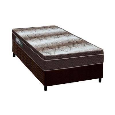 Cama Box Solteiro Wood Light com Colchão Anatômico Euro Pillow Suede Marrom Ortobom