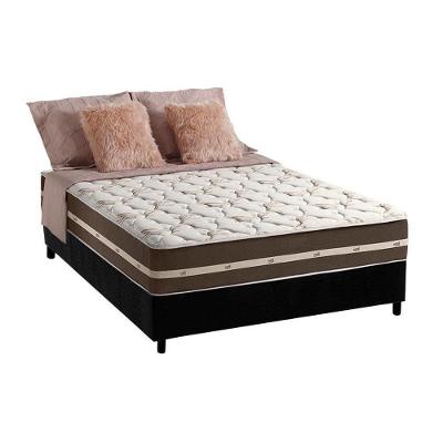 Cama Box com Colchão Casal Suede Black Classic Euro Pillow Molas Bonnel Marrom Anjos