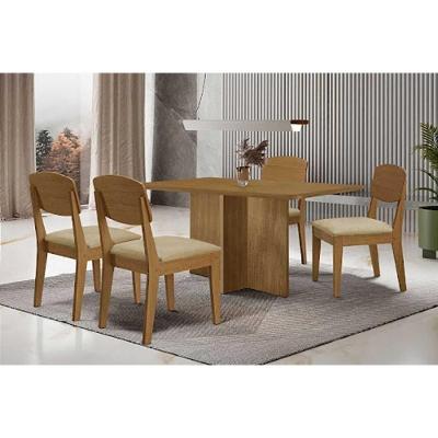 Conjunto de Jantar Berlim Curvo 4 Lugares Tampo MDF Bordas Arredondadas Creme 120CM Móveis Rufato