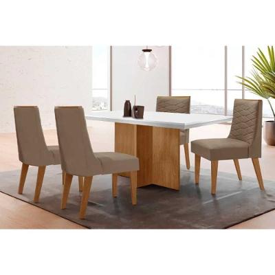 Conjunto de Jantar Berlim Curvo 4 Lugares Tampo MDF Bordas Arredondadas Amadeirado Off White 120CM